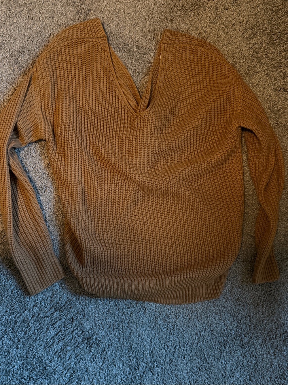Fashion Nova Women's V-Neck Chunky Knit Sweater - Camel Brown